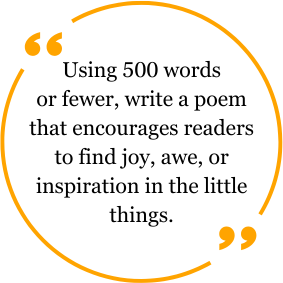 Using 500 words or fewer, write a poem that encourages readers to find joy, awe, or inspiration in the little things. 