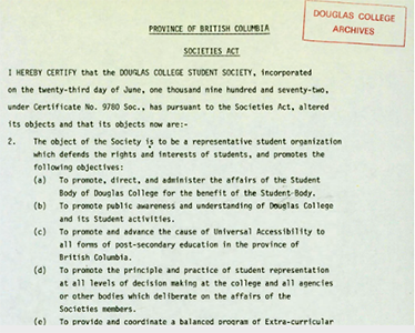 Student Society Incorporation Document.