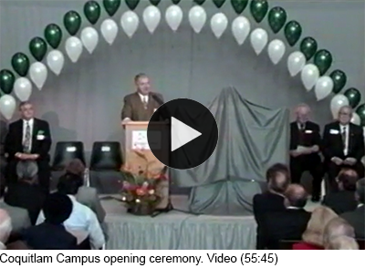 Photo of the Coquitlam Campus opening ceremony in 1996.