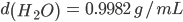 density formula at 20c