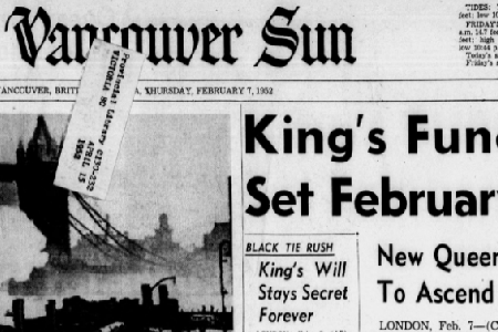 Snippet of Vancouver Sun Masthead from 1952