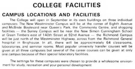 Douglas College Calendar 1970 - Facilities