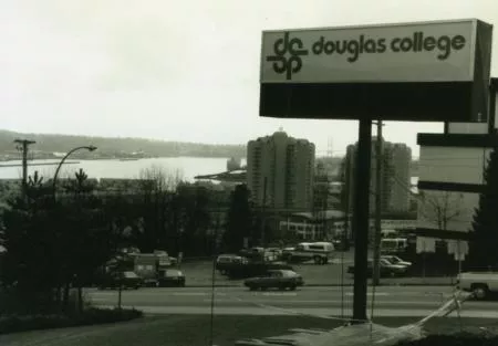 Douglas College Sign and View of New Westminster