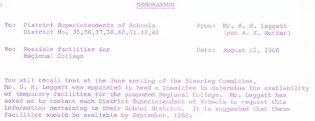 Regional College Temporary Facilities - Memo 1968