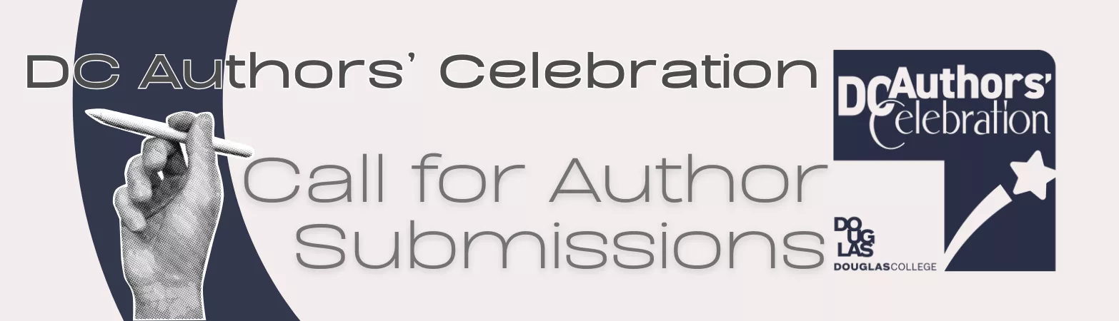 Image of a hand holding a pen, and words DC Authors' Celebration, Call for Author Submissions